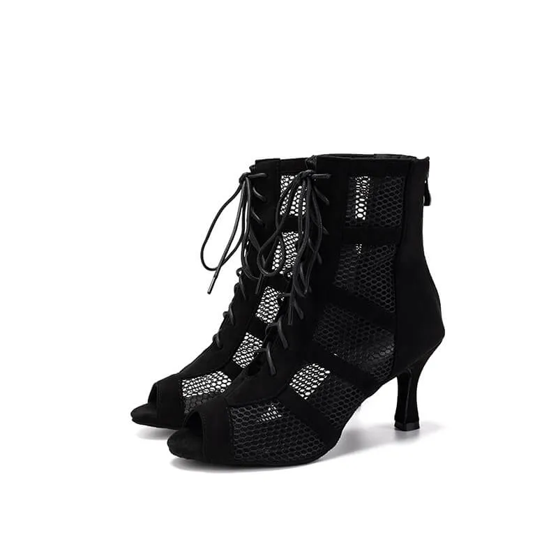 Women's Mesh Lace Up Heels Boots