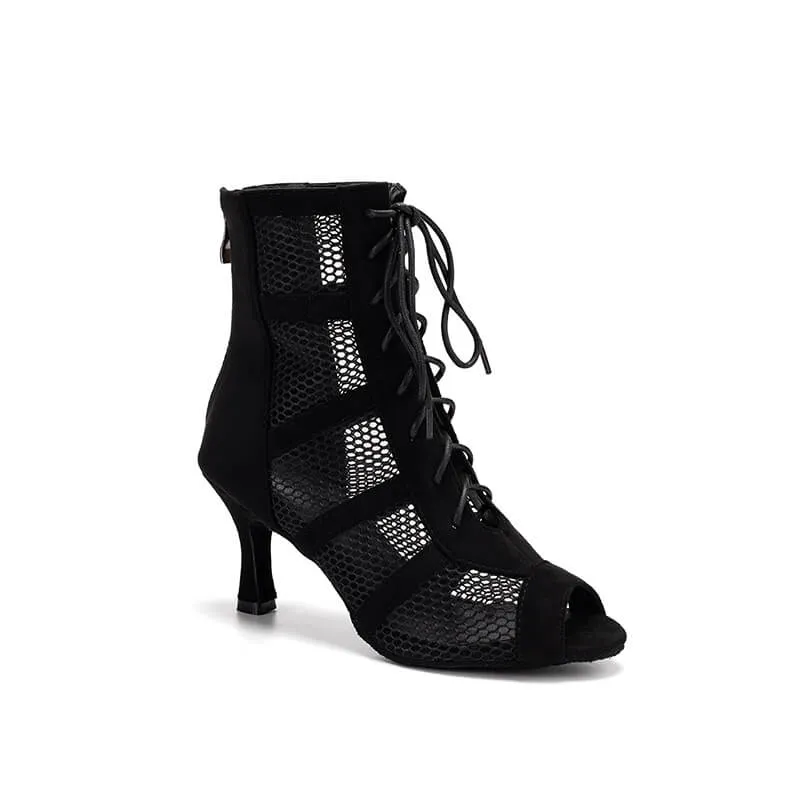 Women's Mesh Lace Up Heels Boots