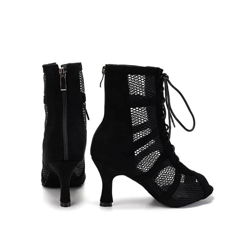 Women's Mesh Lace Up Heels Boots