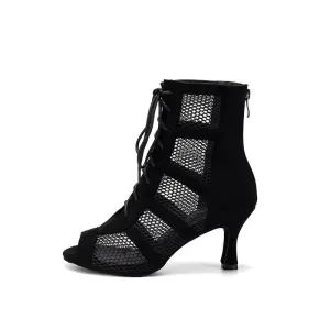 Women's Mesh Lace Up Heels Boots