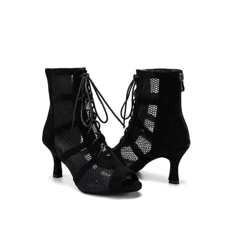 Women's Mesh Lace Up Heels Boots