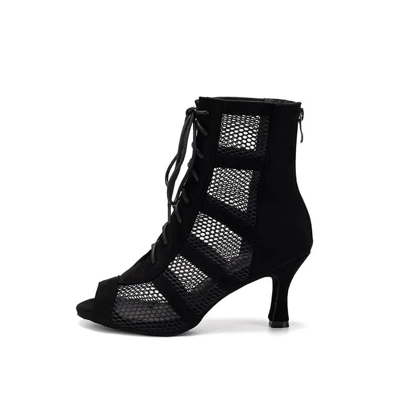 Women's Mesh Lace Up Heels Boots