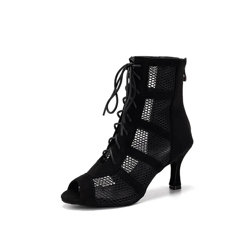 Women's Mesh Lace Up Heels Boots