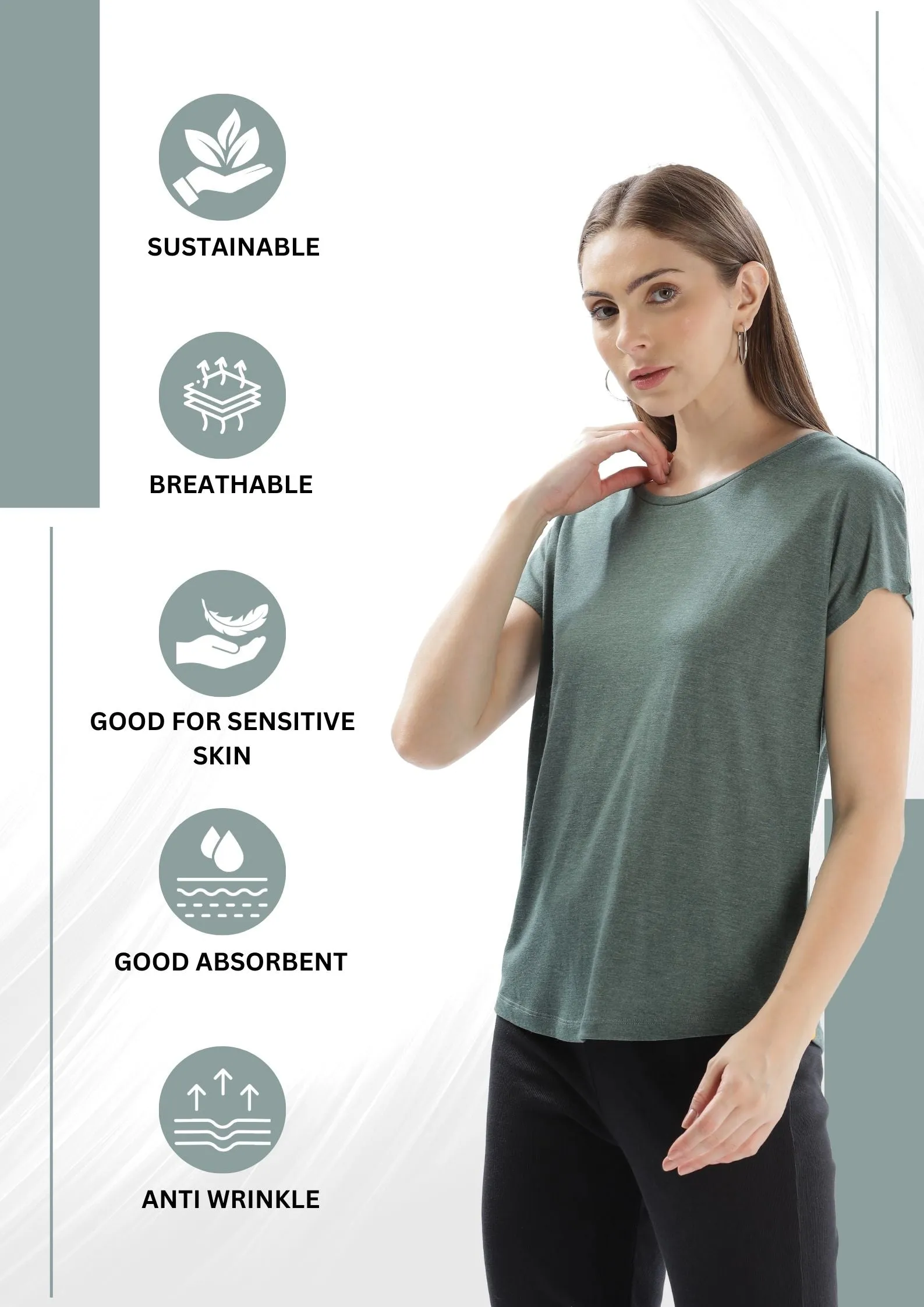 WOMENS TENCIL POLYESTER ULTRA SOFT AND SMOOTH HYPOALLERGENIC T-SHIRTS